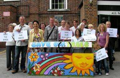 Whitstable Green Lung Association members gather to put their message across before the public meeting at All Saints Church Hall