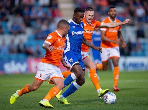 Gillingham striker Brandon Hanlan runs at the defence Picture: Ady Kerry (15536185)