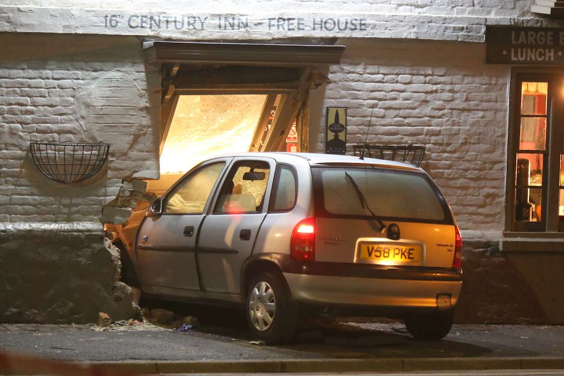 The car ploughed into the pub. Image: UK News in Pictures