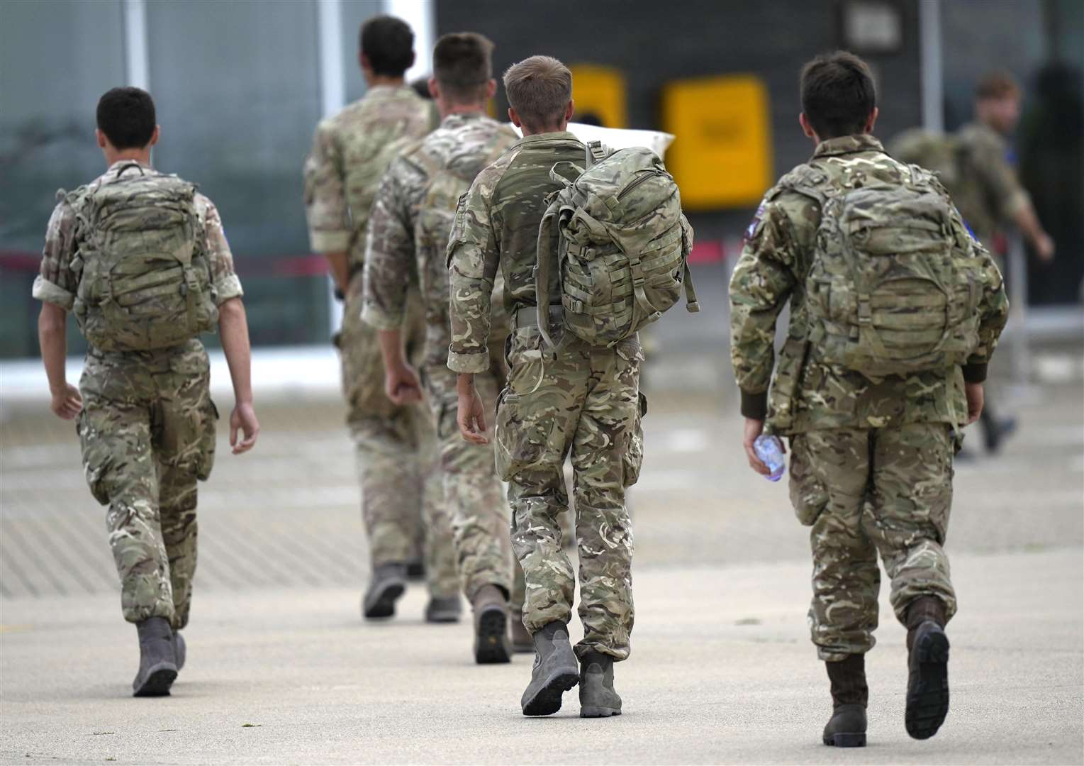 A member of the British armed forces following their return from helping in operations to evacuate people from Kabul airport (Alastair Grant/PA)