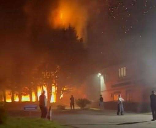 The fire along Deal Road in St Margaret's at Cliffe, Dover is believed to be at a Christmas tree farm. Picture: Gemma Green