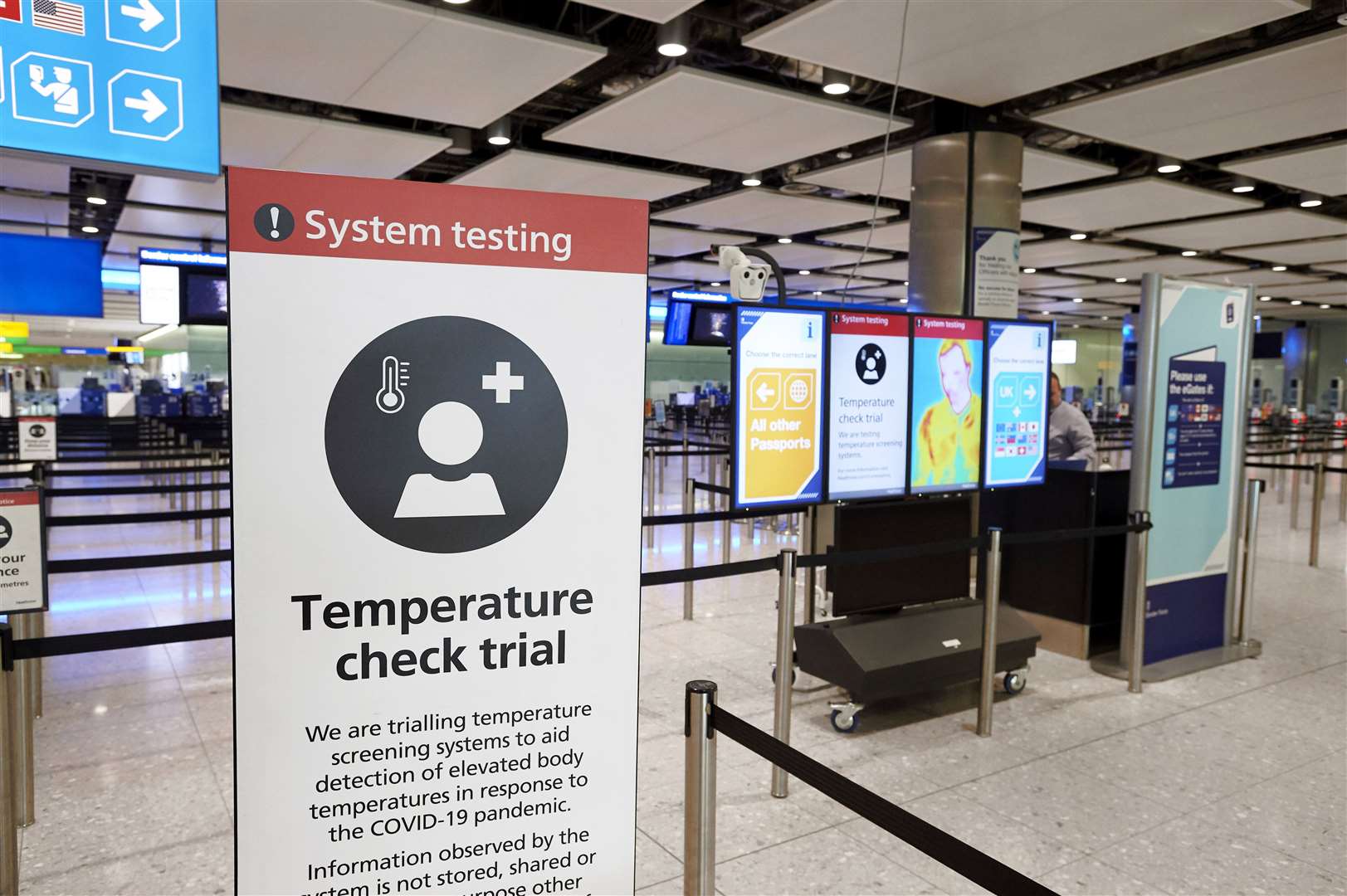 Temperature screening equipment being trialled at London Heathrow Airport (LHR Airports Ltd/PA Media)