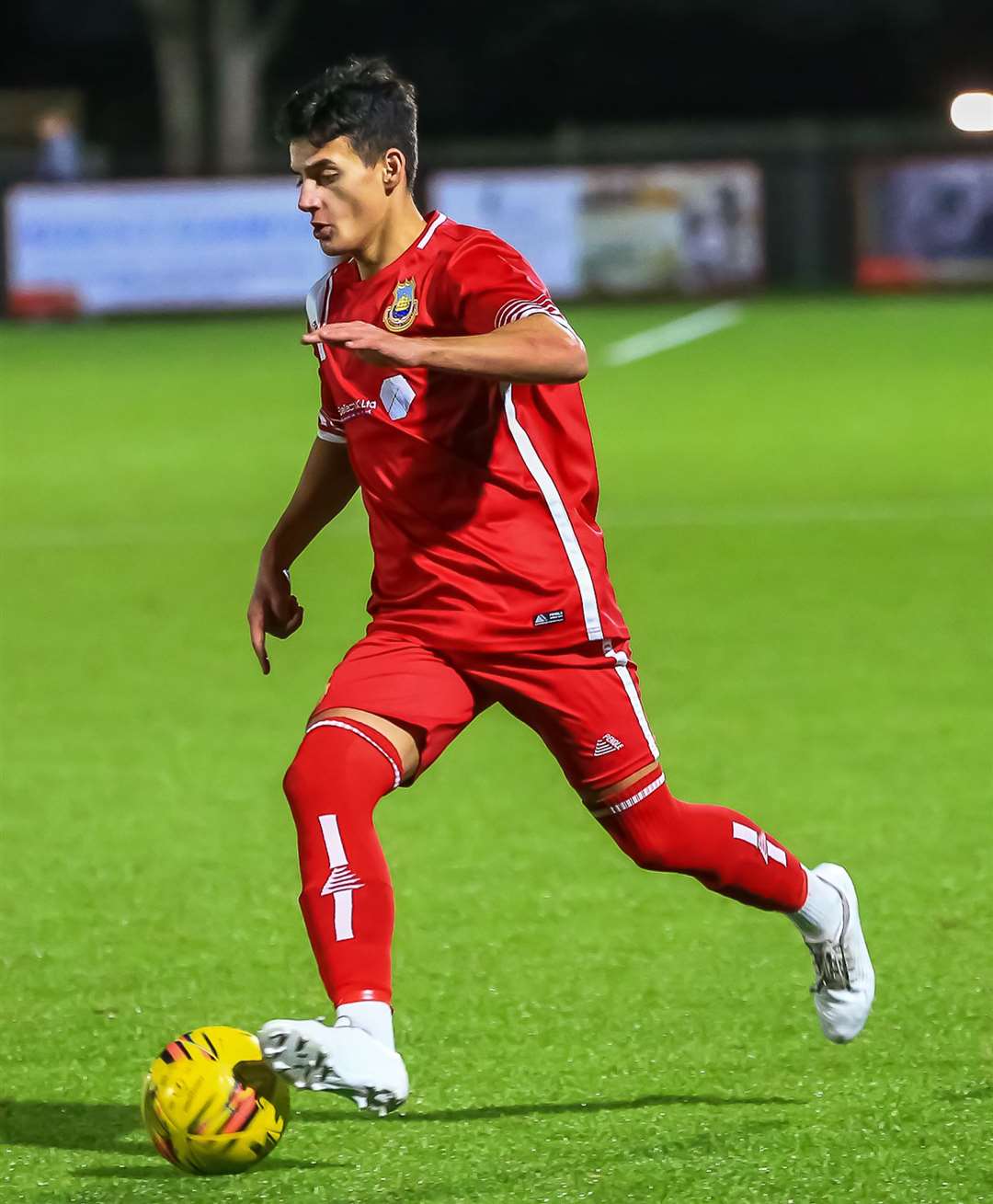 Sammi Takaloo drives forward as he makes his debut off the bench. Picture: Les Biggs