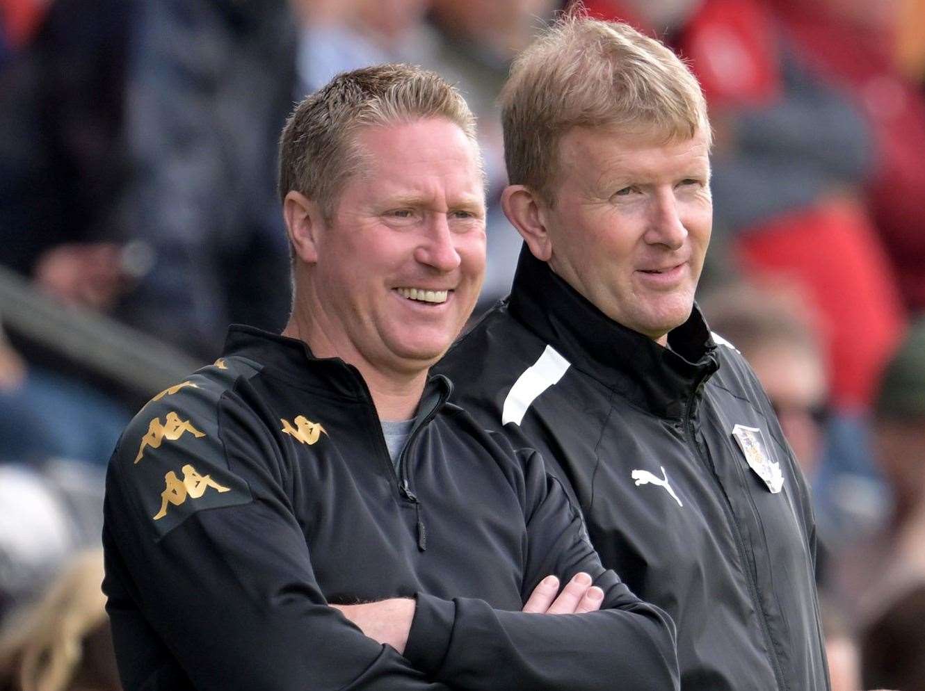 Dartford assistant manager Roland Edge (left) alongside boss Ady Pennock. Picture: Keith Gillard