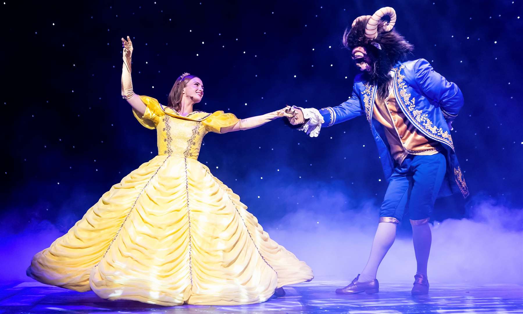 Former EastEnders star Maisie Smith as Belle and Joseph Hewlett as the Beast. Picture: Pamela Raith