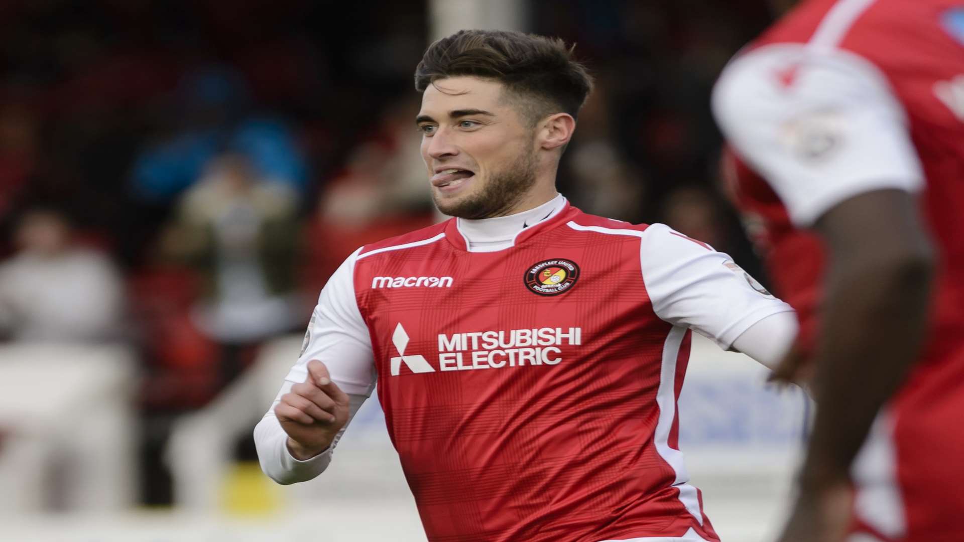 Sean Shields celebrates scoring for Ebbsfleet Picture: Andy Payton