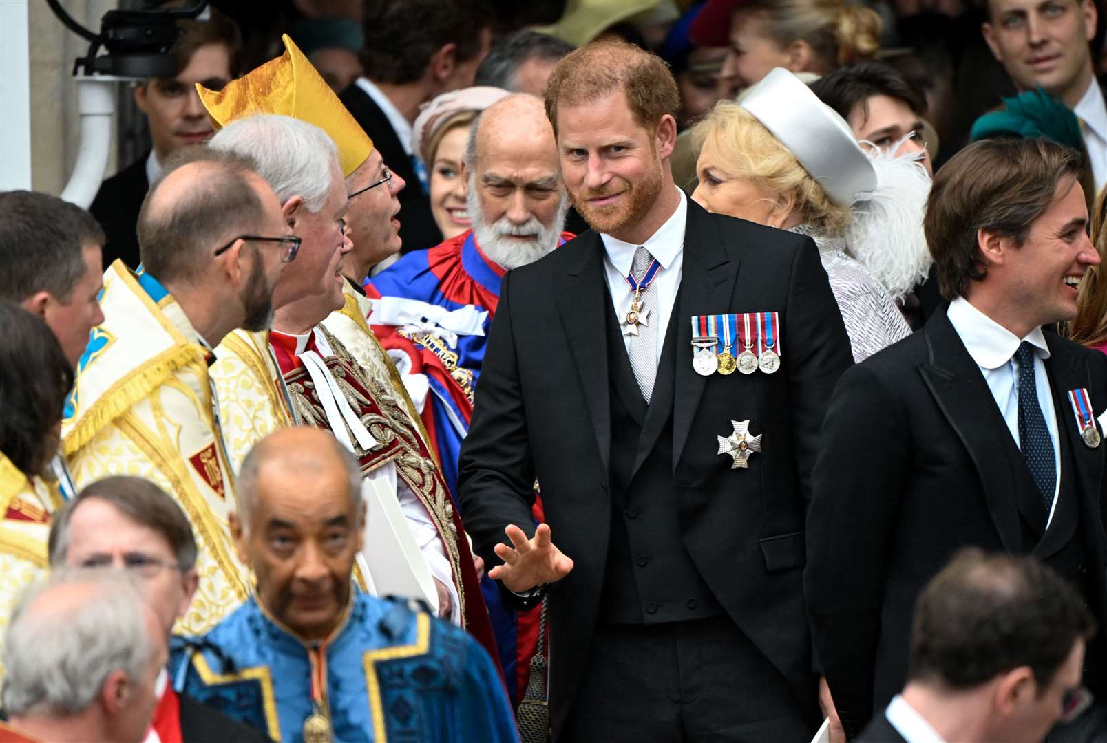 The Duke of Sussex departs Westminster Abbey, London, following the Coronation of King Charles III and Queen Camilla. (Toby Melville, PA)