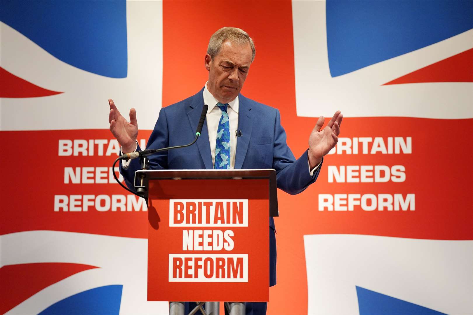 Nigel Farage during his press conference at The Glaziers Hall in London (Yui Mok/PA)