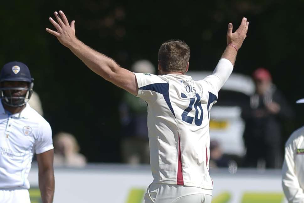 Matt Coles strikes against Derbyshire. Picture: Barry Goodwin.