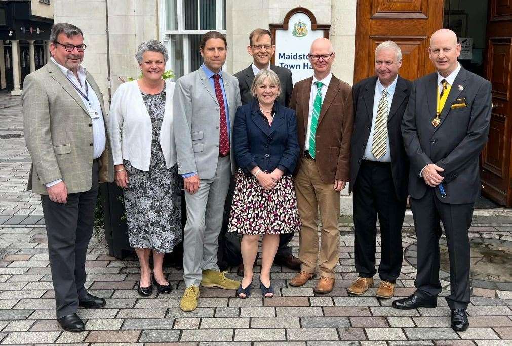 The new cabinet for Maidstone council, from left, Cllrs Simon Wales, Kathy Cox, Tony Harwood, Stephen Thompson, Vanessa Jones, Stuart Jeffery, Clive English and Dave Naghi