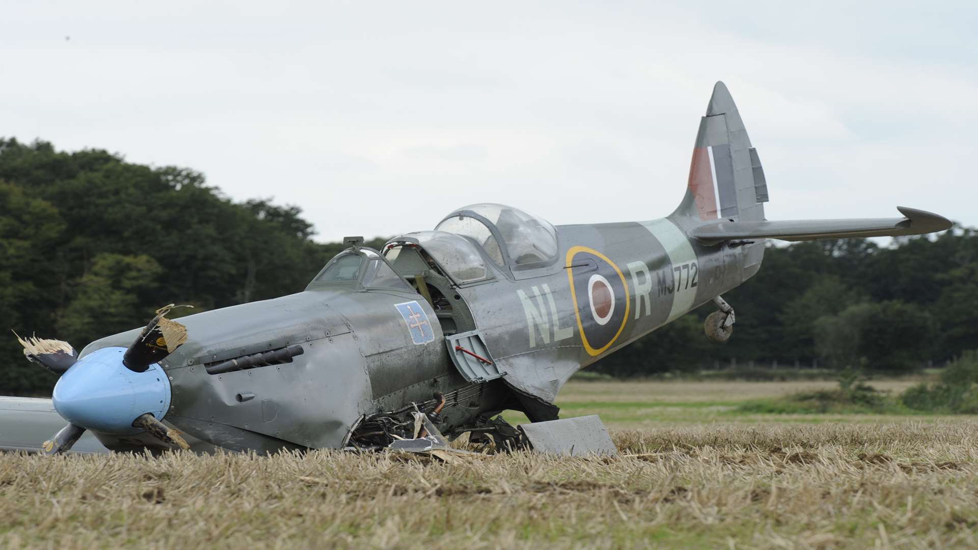 Spitfire pilot makes emergency landing in a field in Woodchurch