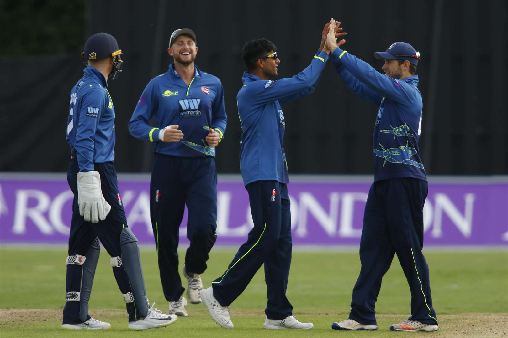 Kent celebrating a wicket against Surrey in the Royal London One-Day Cup. Picture: Andy Jones.