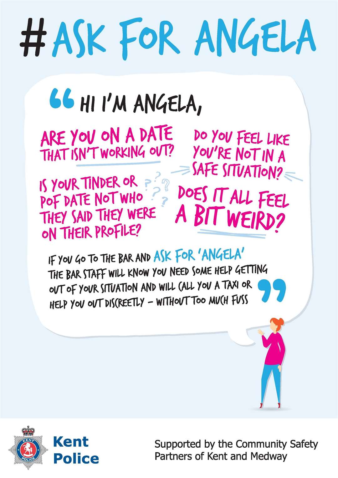 Pubs and bars display this poster as part of the 'Ask for Angela' initiative