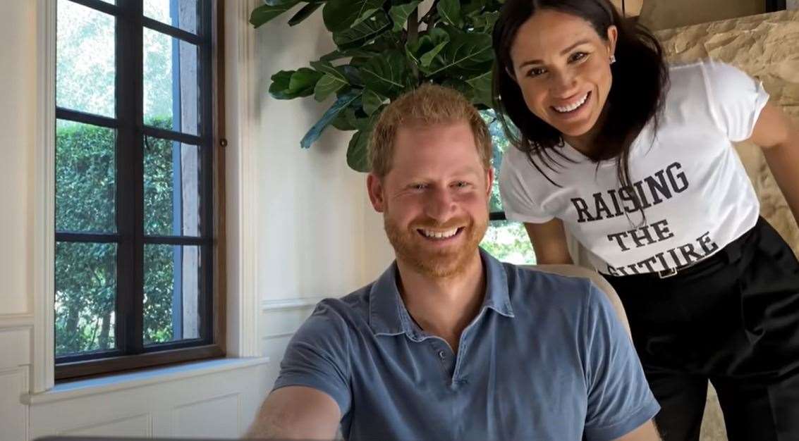 Prince Harry with wife Meghan Markle. Picture: YouTube / AppleTV