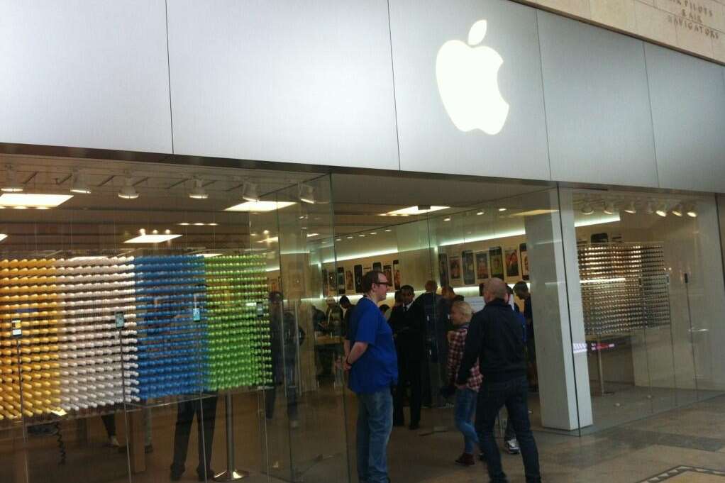The Apple store today as people bought their phones