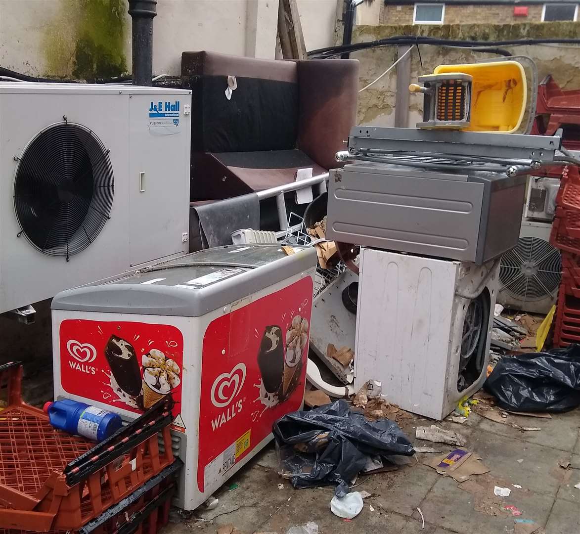 A large build up of waste in the rear yard of the Addington Superstore in Ramsgate. Picture: Thanet District Council