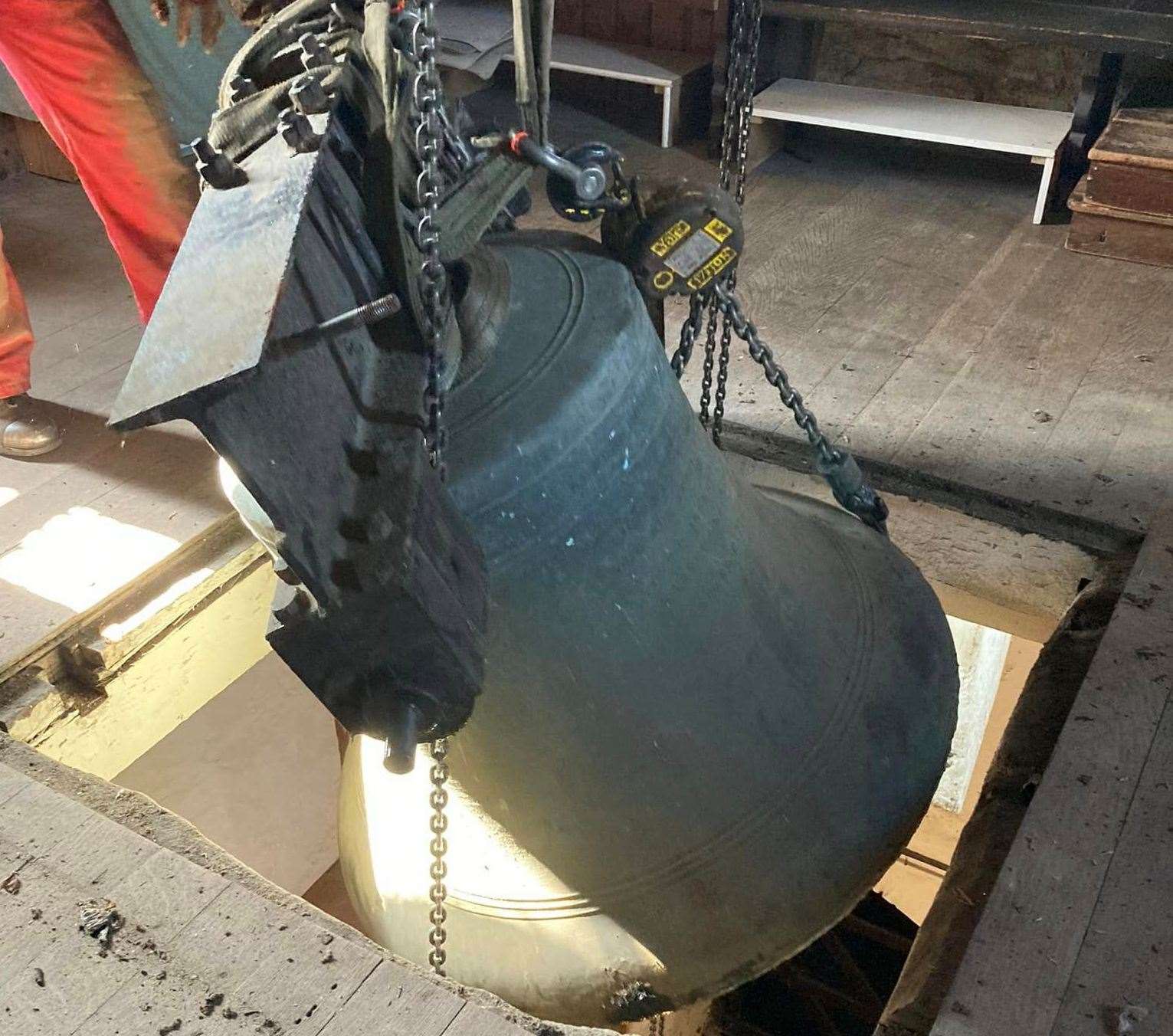 A bell being removed from the tower. Picture: Rev Nicky Harvey