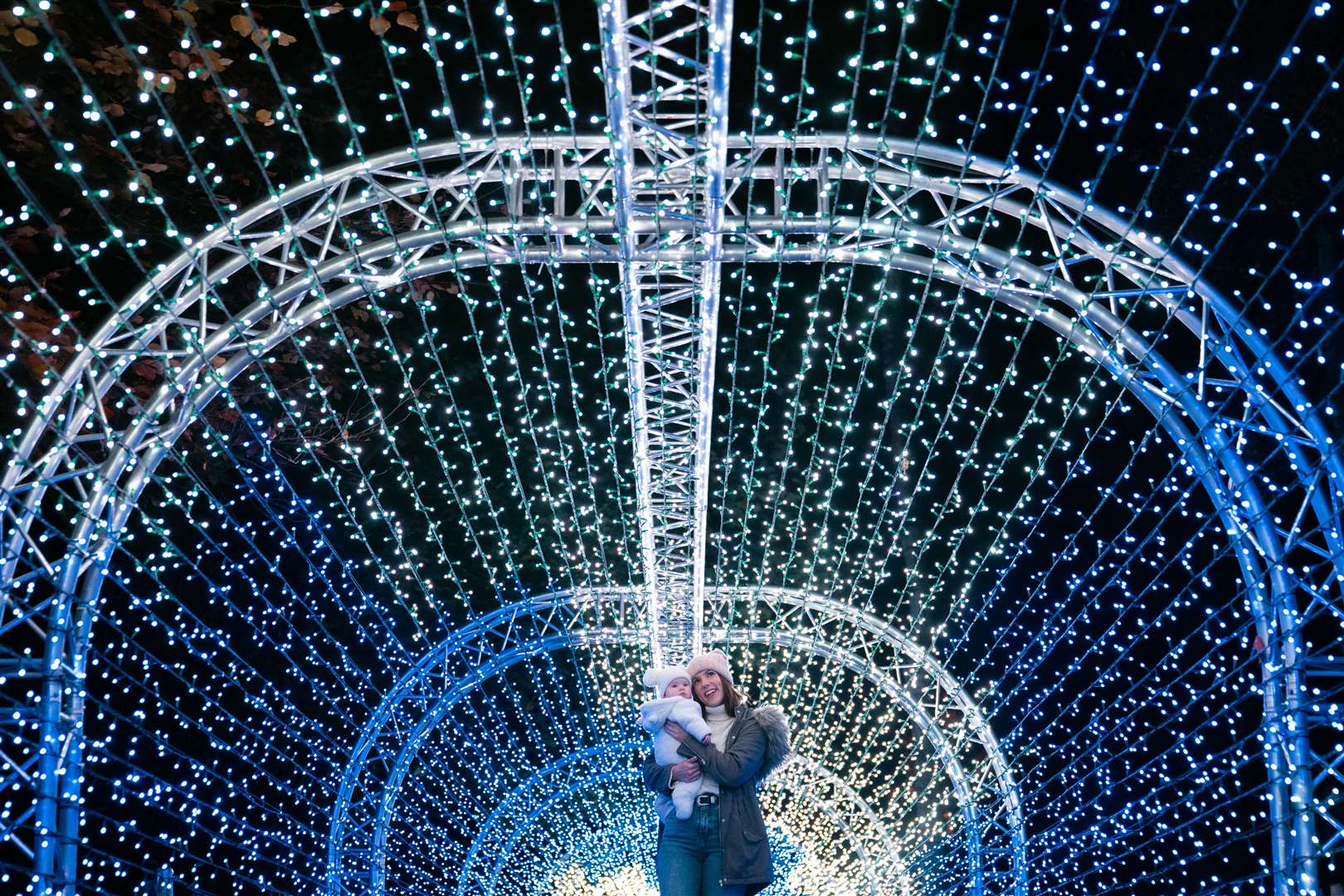 Paige Dawson and her four-month-old daughter Summer during the preview of Luminate Sandringham (Joe Giddens/PA)