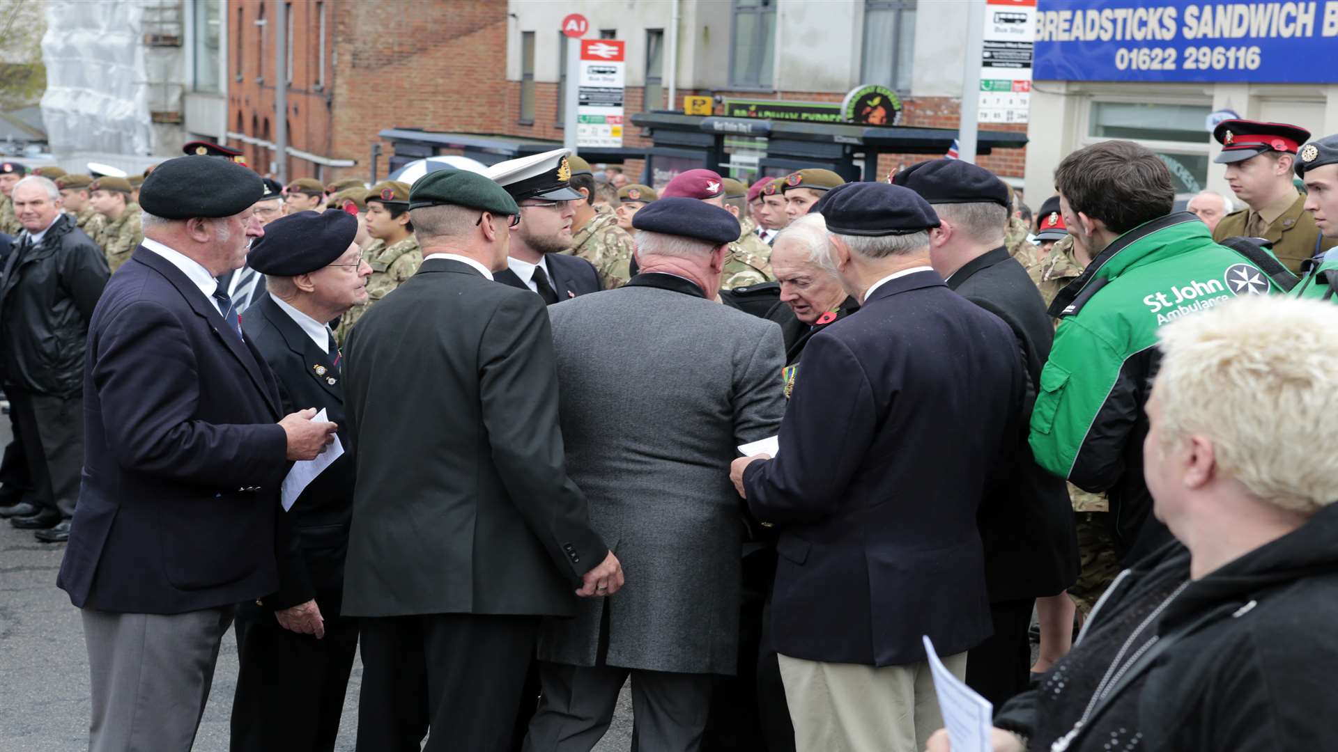 A veteran receives treatment at Maidstone's remembrance parade