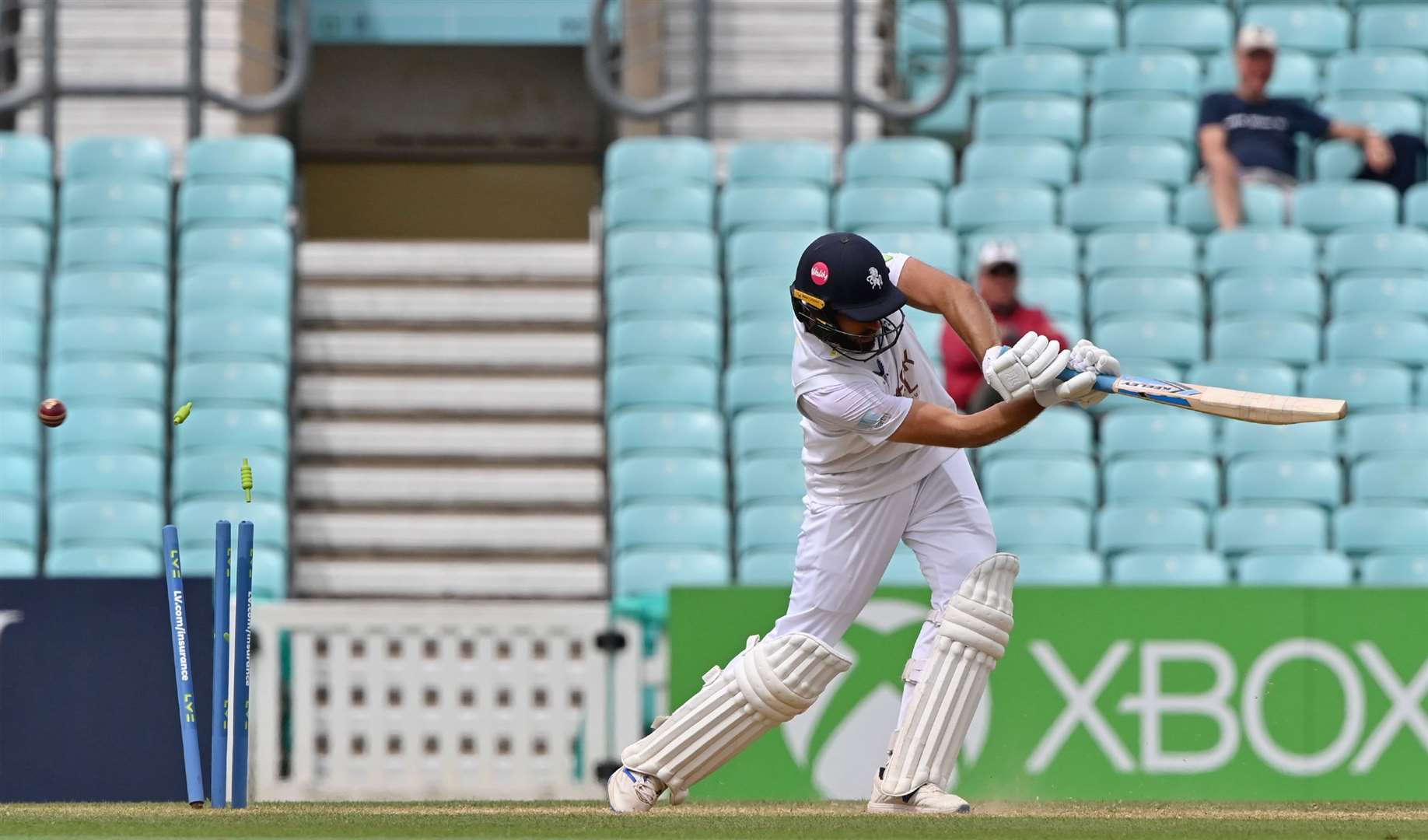 Jack Leaning is bowled by Sam Curran for 43. Picture: Keith Gillard