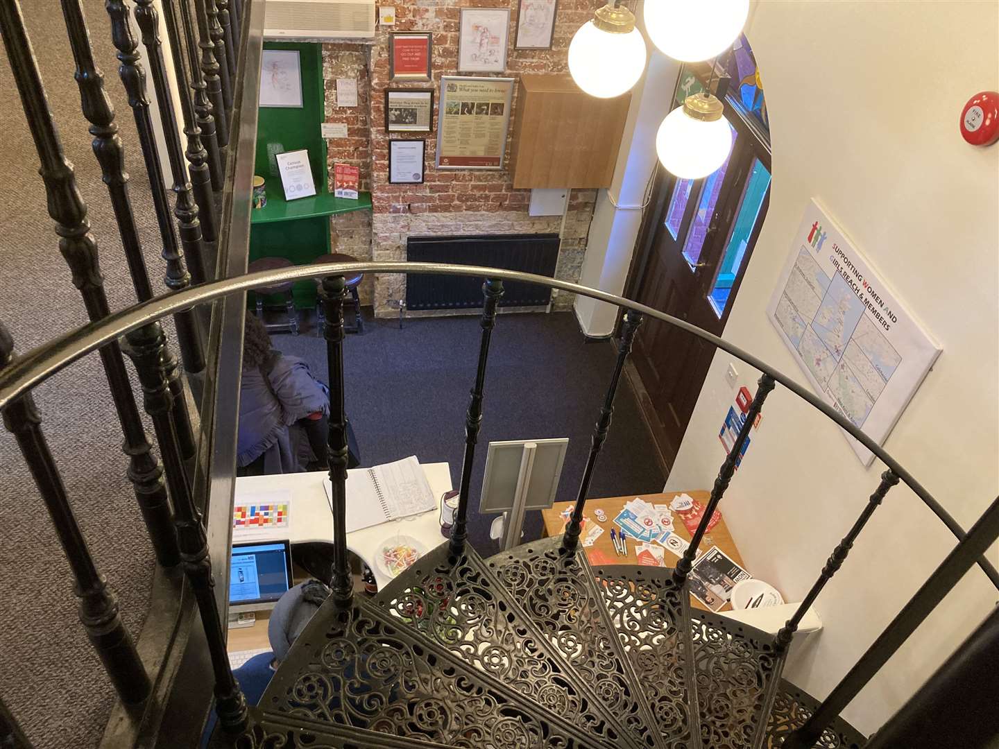 Distinctive spiral iron staircase at Diversity House