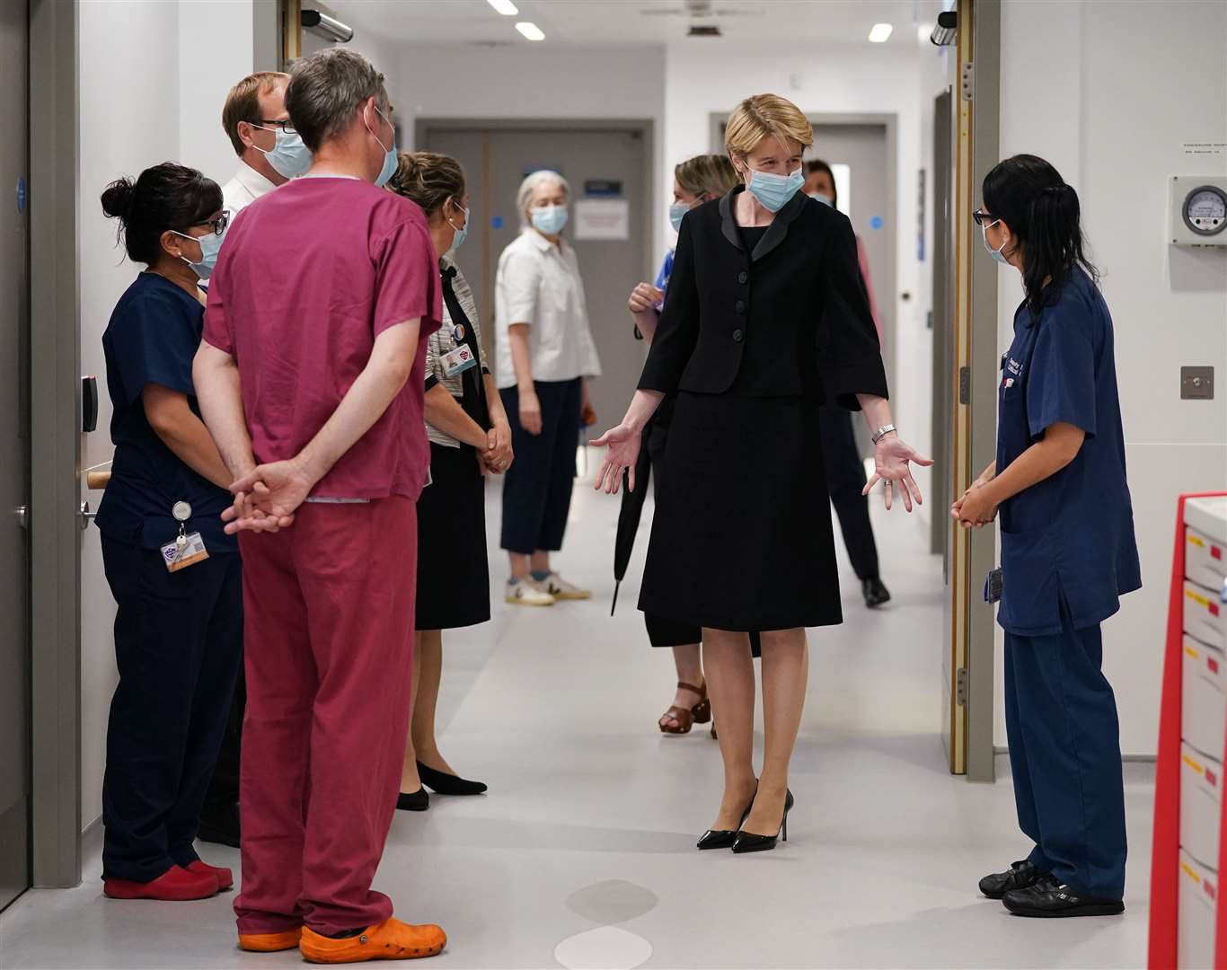 Amanda Pritchard meets members of staff at University College Hospital London (Yui Mok/PA)