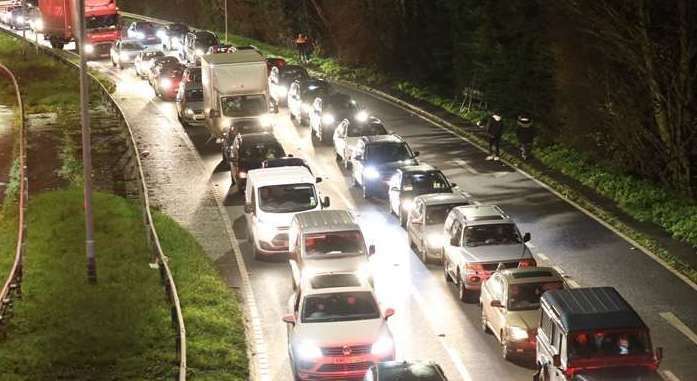 The queues on the approach to Winter Wonderland at Detling Showground in 2020