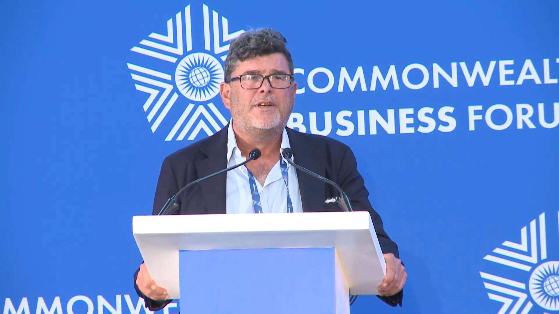 Frank Hester OBE speaking at a Commonwealth Business Forum event in Kigali, Rwanda. (Chogm Rwanda 2022/YouTube/PA)