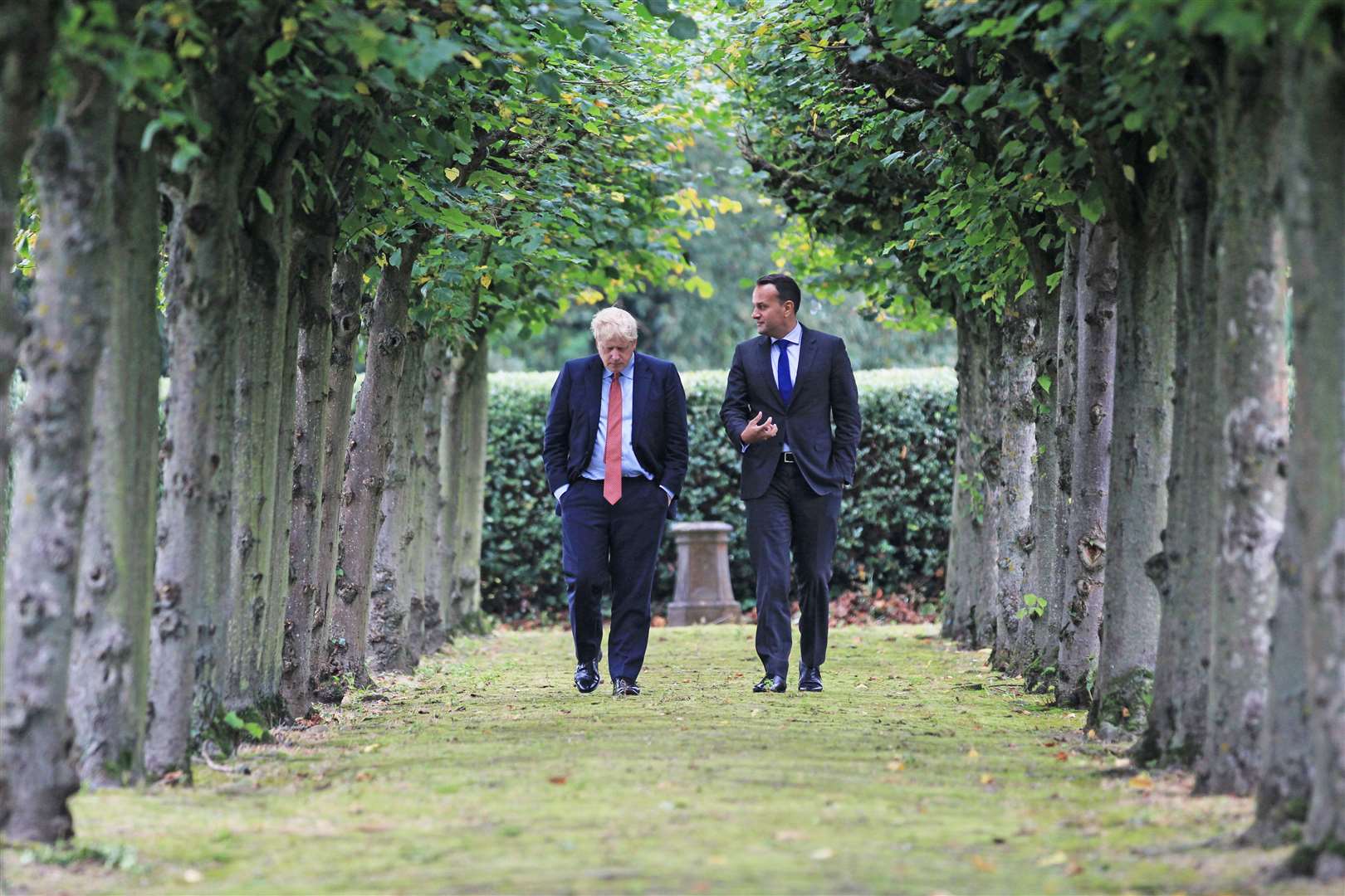 Leo Varadkar with former prime minister Boris Johnson at Thornton Manor Hotel, on the Wirral, Cheshire (Leo Varadkar/PA)