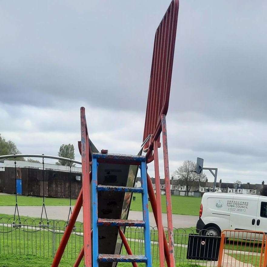 A slide was vandalised in Broomfield Park, in Swanscombe