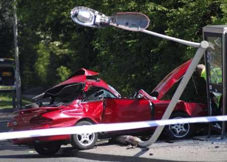 Horrific scene: The wreckage of the car after the crash. Picture: Phil Houghton