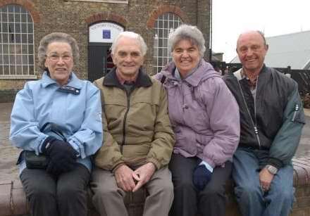 Former shipwrights Tom Harris, 81, (second from left) with his wife Margaret, now living in Hampshire, and Derek Dean, with his wife also called Margaret, of Maidstone