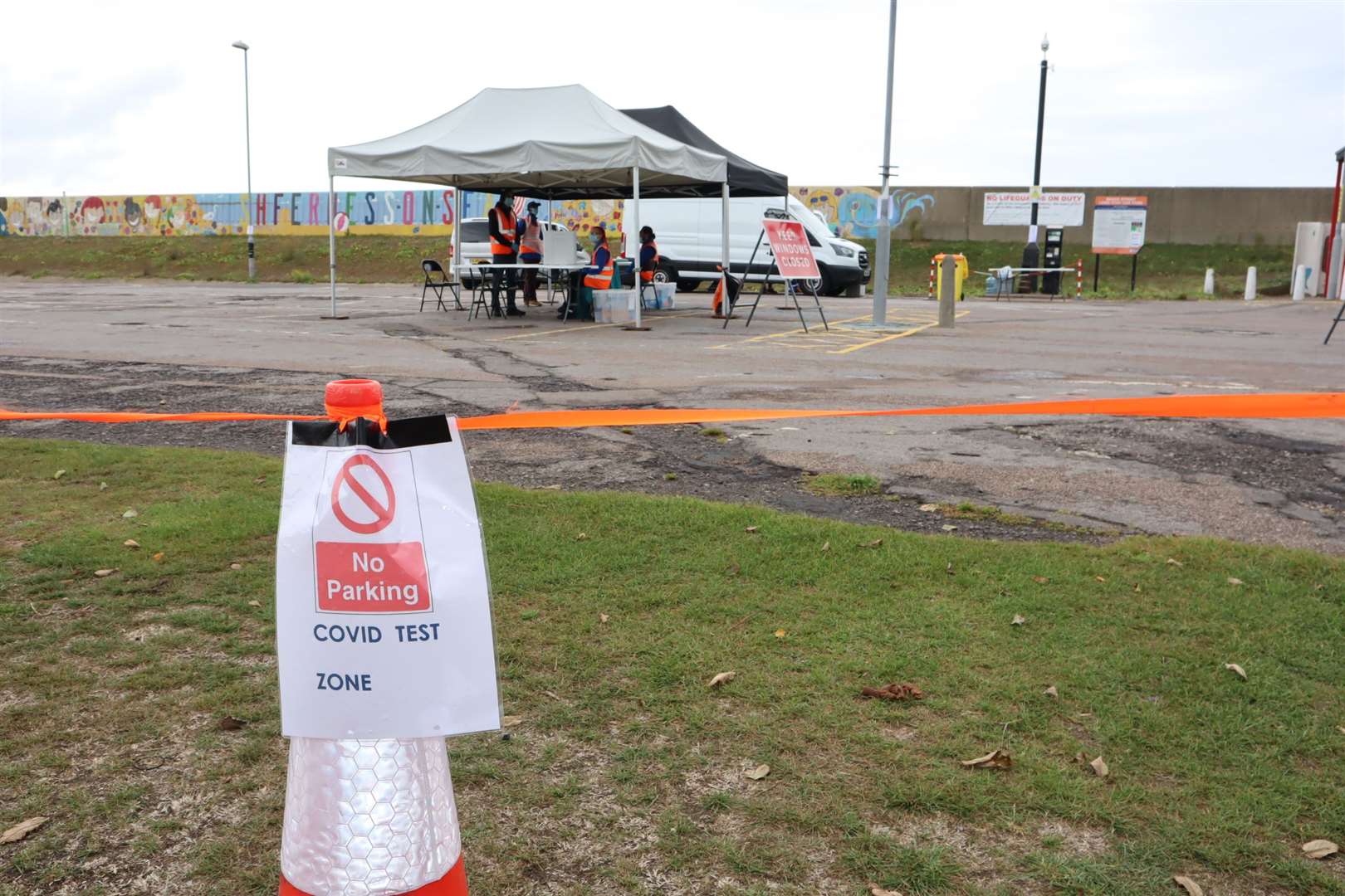 Car park out of bounds to make room for a temporary coronavirus testing station in Beach Street, Sheerness. Picture: John Nurden