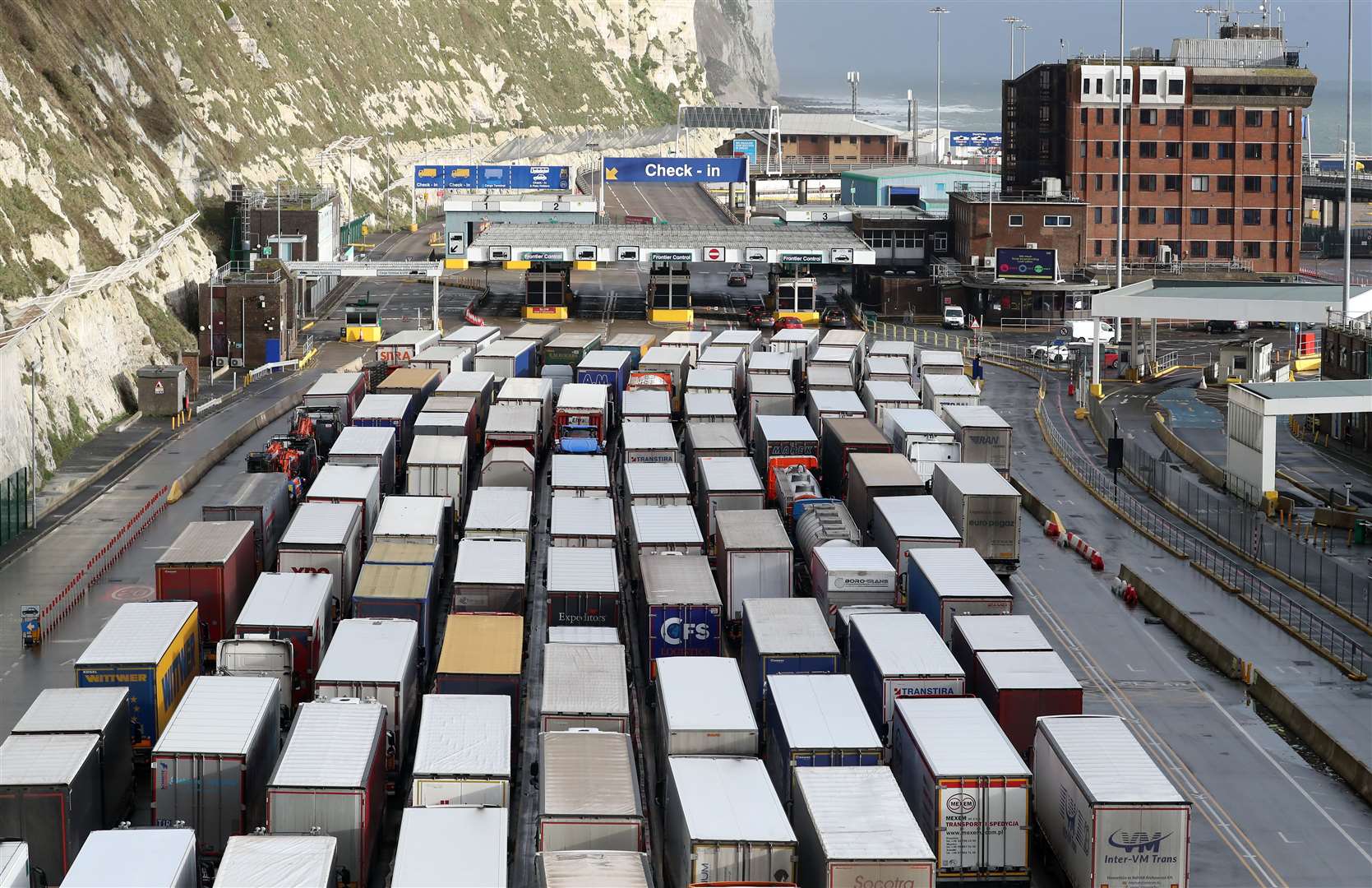 Lorries queuing at the Port of Dover in Kent in December (Gareth Fuller/PA)