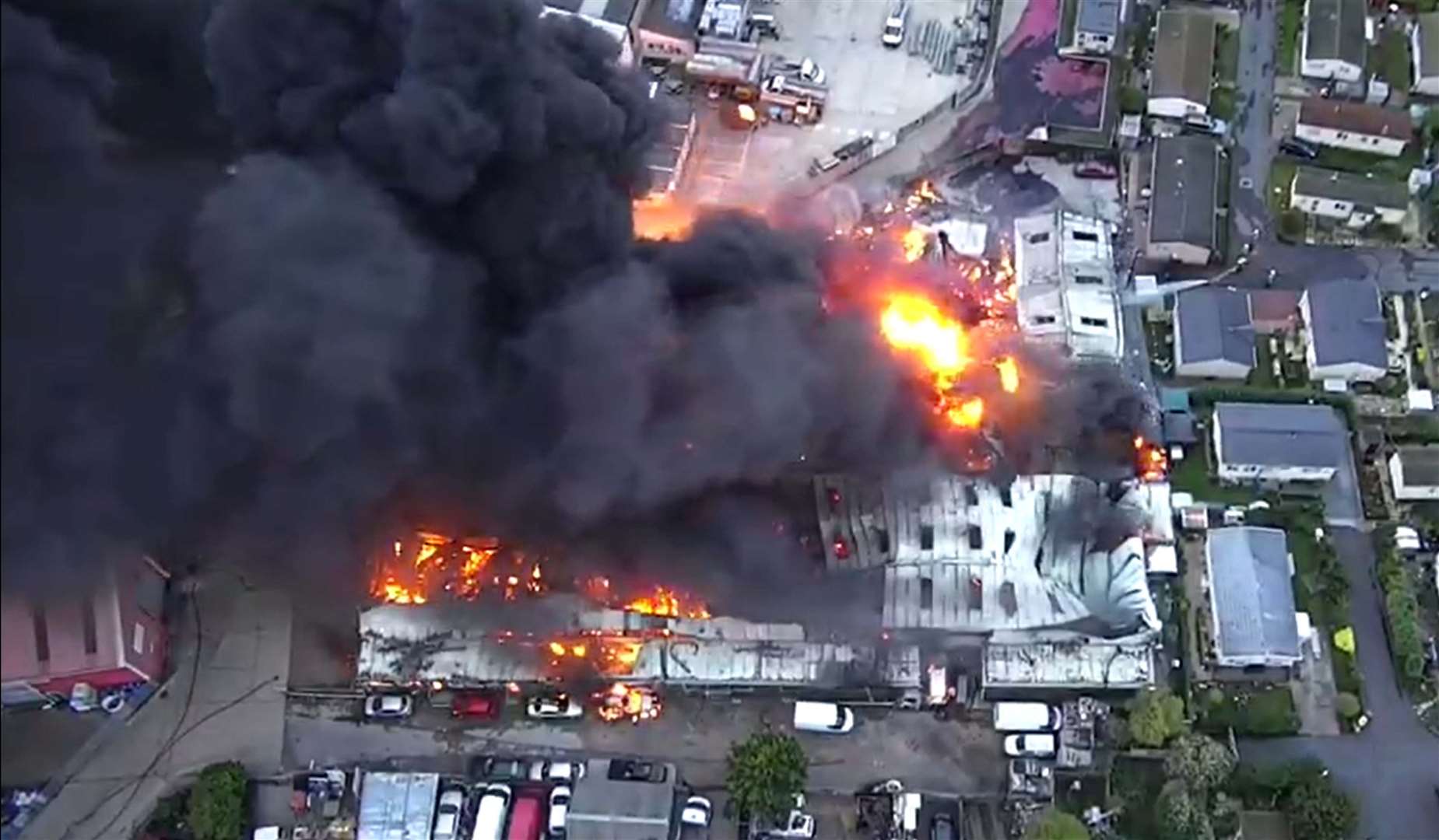 A huge blaze that firefighters have been battling at an industrial building in Hoo, near Rochester, Kent (KFRS/Twitter/PA)