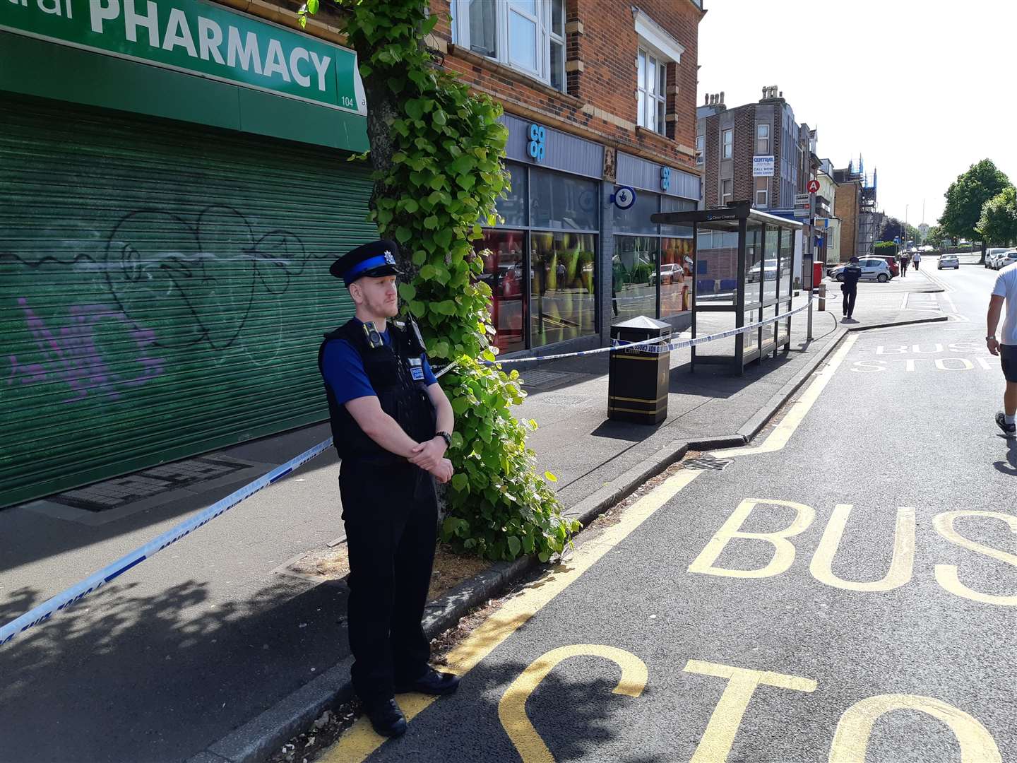 An area guarded by a PCSO further away from the stabbings