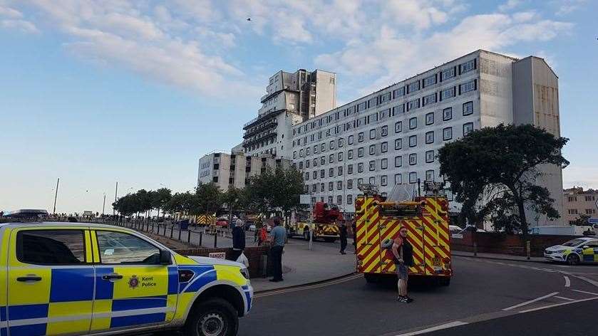 Emergency services outside the Grand Burstin in Folkestone on Saturday evening