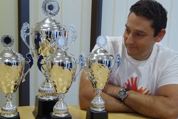 Matthew Jury of the Cornwallis It’s a Knockout Challenge with the trophies teams can win for competing or raising the most sponsorship for charity.