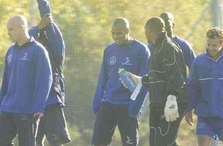 BACK IN THE OLD ROUTINE: Marlon King, centre, with his team-mates. Picture: GRANT FALVEY