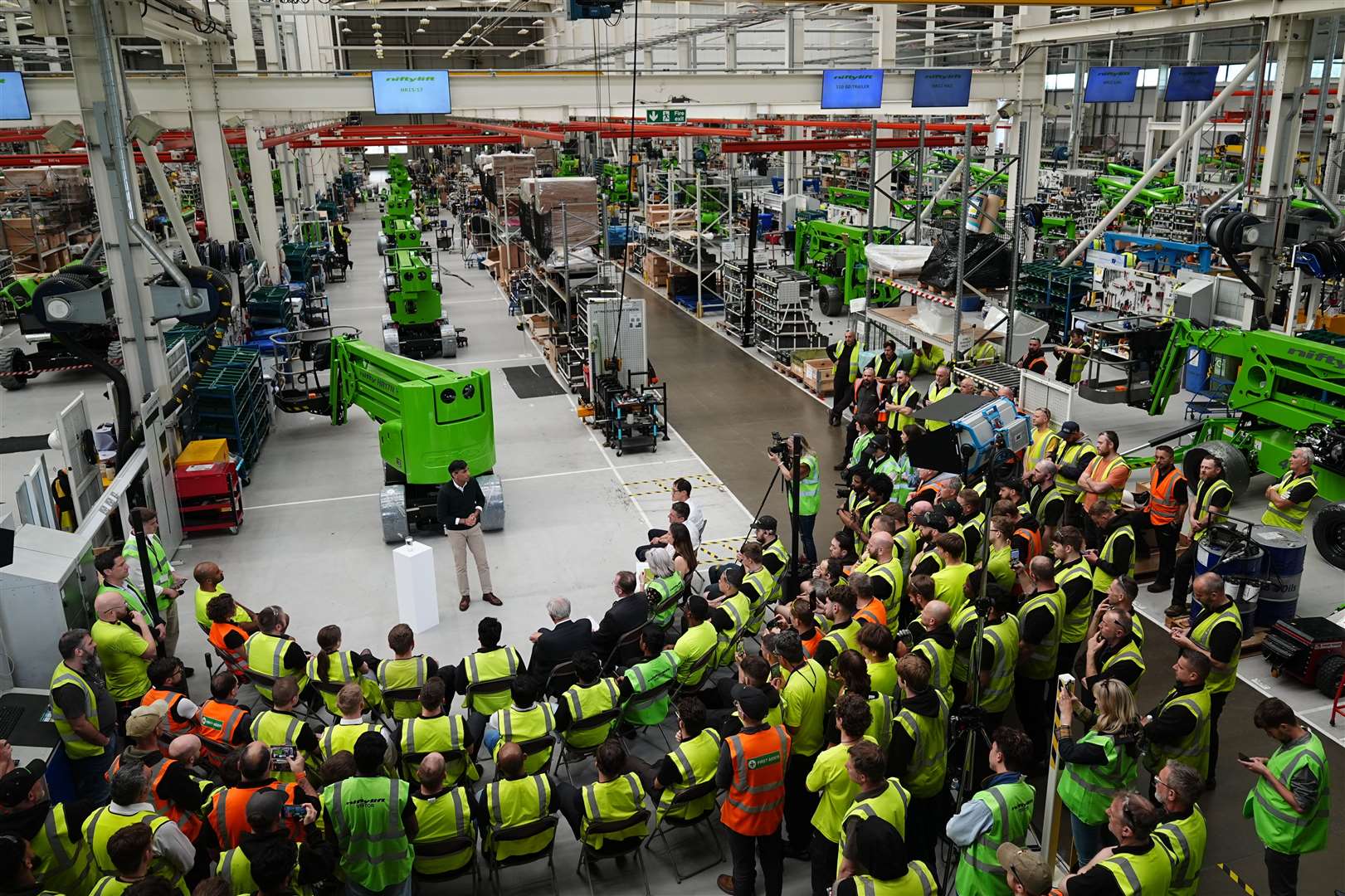 The Prime Minister takes part in a Q&A with members of staff during his visit (Aaron Chown/PA)