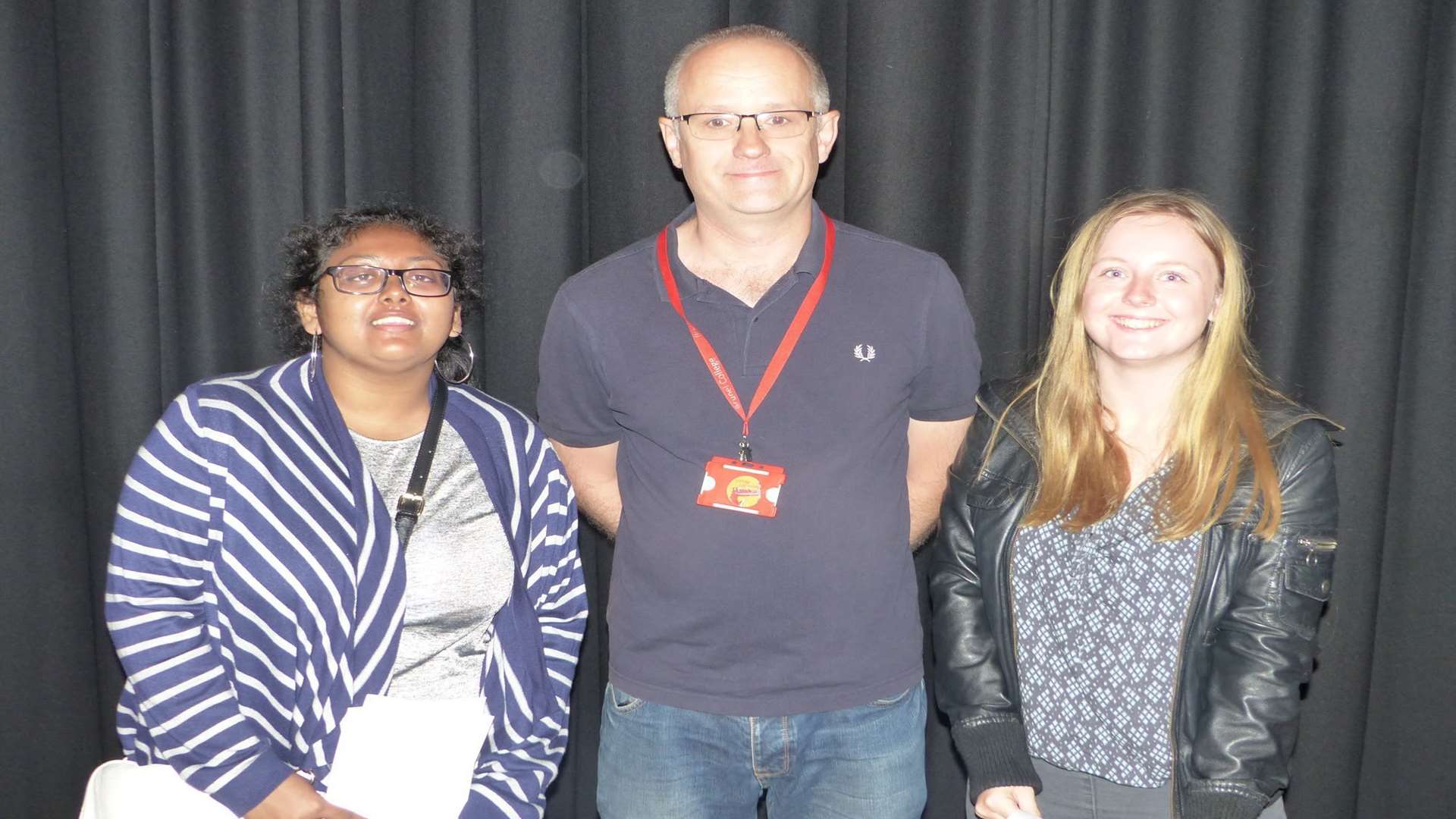 Languages teacher Stewart Dearsley with pupils Vaishaly Saravanamuthu and Nicola Cawley who both studied French. Picture: Leigh Academy