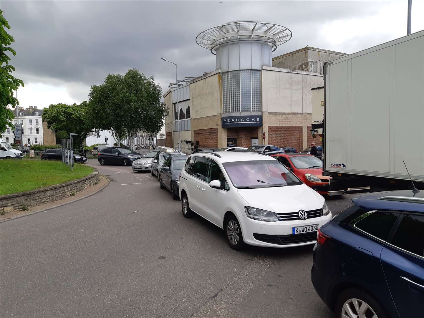 Traffic snarled up at the York Street roundabout off Folkestone Road in Dover yesterday. Picture: Sam Lennon KMG