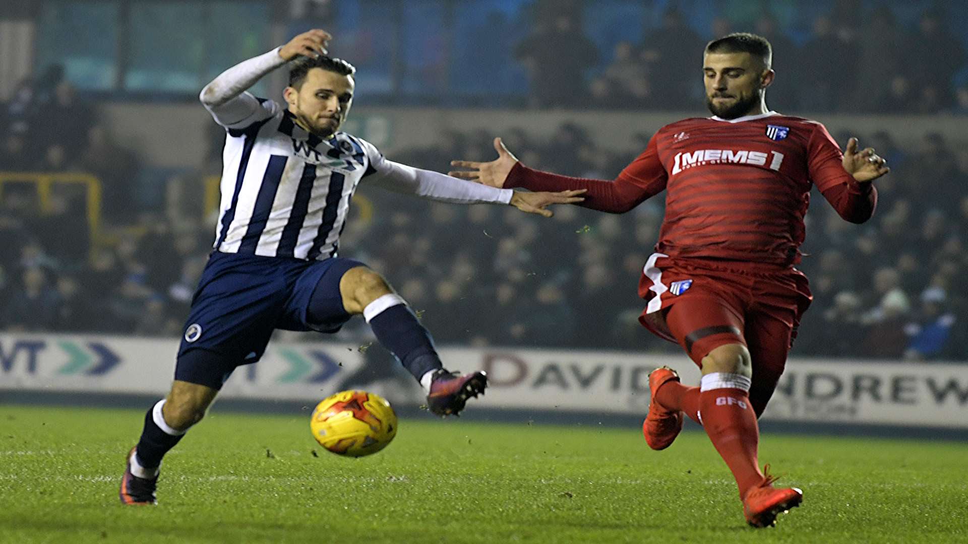 Max Ehmer closes down a Millwall attack. Picture: Barry Goodwin