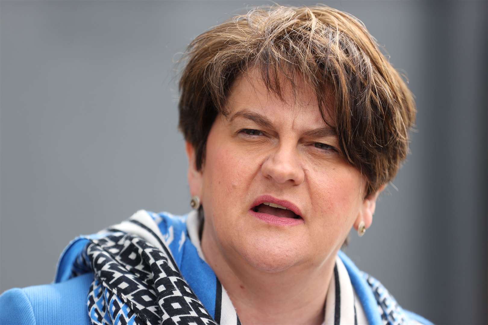 Northern Ireland’s First Minister Arlene Foster answers questions on her leadership during a visit to the Hammer Youth Centre in Belfast on Tuesday (Liam McBurney/PA)