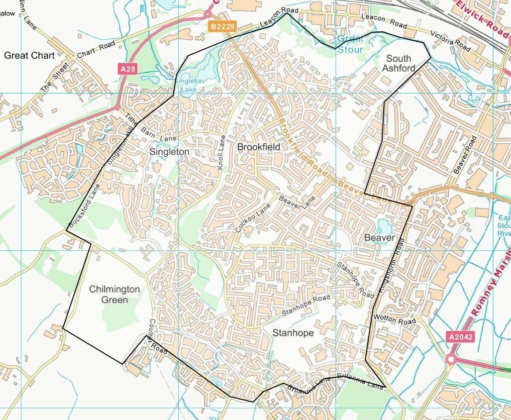 The area of south Ashford covered by the dispersal order