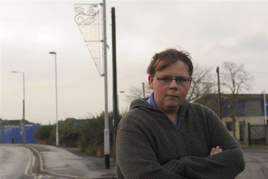 Ashley Shiel, chairman of Rushenden Residents' Association, in front of some of the estate's few christmas lights