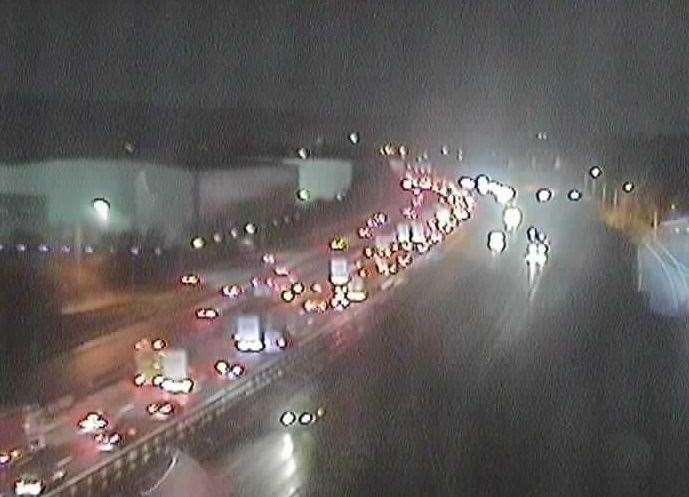 Traffic is queuing on the coastbound M20 just before Junction 6. Picture: National Highways