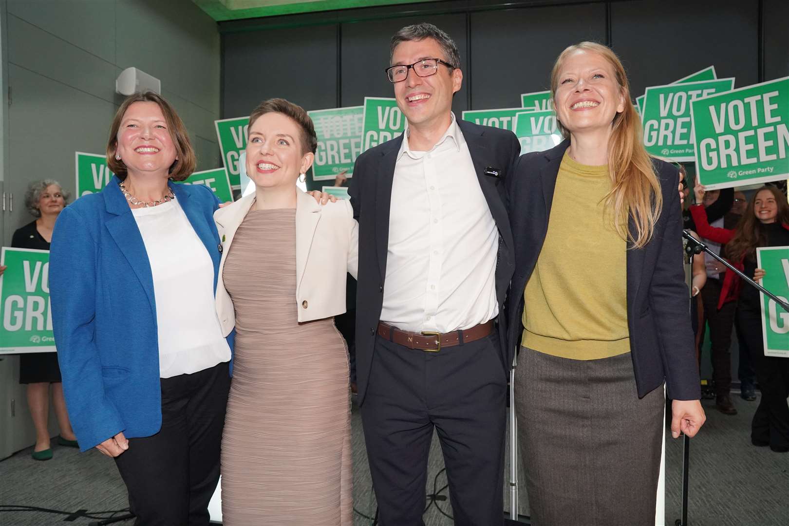 Green Party parliamentary candidates (left to right) Ellie Chowns, Carla Denyer, Adrian Ramsay and Sian Berry (Jonathan Brady/PA)