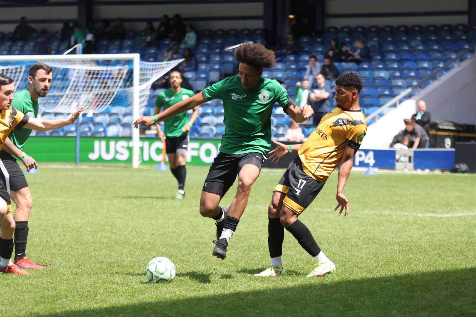 Grenfell AFC player Caleb French moves past a player during a match against Westbourne FC (James Manning/PA)