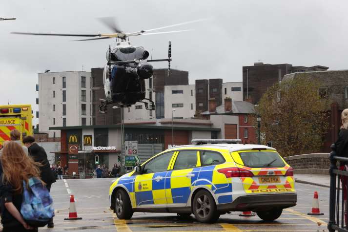 The air ambulance takes off over the Maidstone bridge